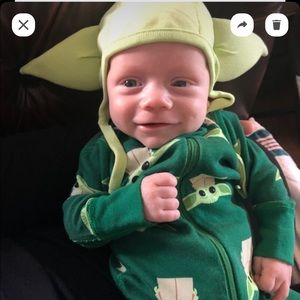 Hanna Anderson Star Wars Yoda Baby Zip Sleeper  0-3 Months with hat